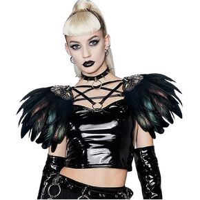 L'VOW القوطية المرأة الطبيعية ريش الكتفية تتغاضى عن حزام الكتف لزي عيد الهالوين الكرنفال in Kuwait