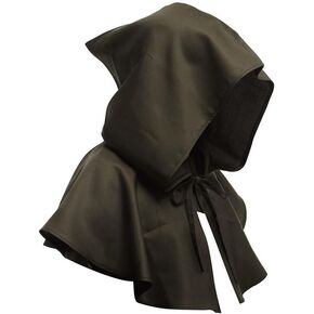 Medieval Hooded Cowl Cloak Halloween Hood Cowl Hat Wicca Pagan Hood Poncho Cosplay Costumes for Unisex Men Woman, Red
