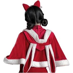 Christmas Cute Velvet Hooded Cape Women Girl Plush Bunny Rabbit Short Cloak Shawl for Halloween Cosplay Party