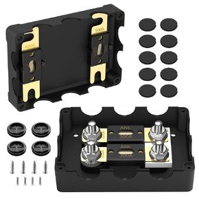 Joinfworld ANL Fuse Holder with 2Pcs 300 Amp ANL Fuse, Max 1000A Waterproof 4 x 5/16"(M8) Studs Heavy Duty ANL Fuse Block Kit with 400 Amp and 500 Amp ANL Fuse for Marine Automotive Car Truck Boat