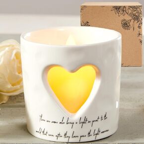 WOODEXPE Sympathy Gift Memorial Ceramic Tea Light Candle Holder with Lighting, Thoughtful Funeral Remembrance and Condolence Gift for Loss of Loved One