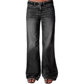 Flamingals Women's Pocket Detail Wide Leg Jeans Low Waist Vintage Pants