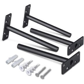 Hidden Floating Shelf Brackets Hardware- 6 Inch Heavy Duty Invisible Support for Shelves Eco Rustproof Black Finish Solid Stainless Steel with Screws and Plugs for Drywall Brickwall(4Pack)