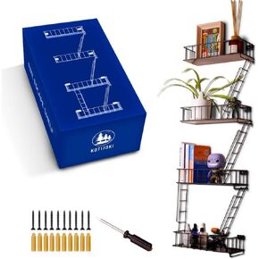Fire Escape Ladder Shelf - New York Inspired 4 Tier Metal Shelf with Screws & Screwdriver, for Home Décor Organizer and Action Figure Display