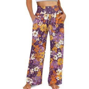 Yuuxorilu Womens Wide Leg Palazzo Pants Casual High Waist Flowy Trousers Loose Lounge Pant with Pockets