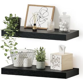 Deeper & Thicker Floating Shelves for Wall, Bathroom Shelves 24 inches Long Floating Shelf for Wall Set of 2, Over Toilet Wall Mounted Farmhouse, Rustic Brown