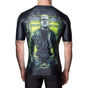 Raven Fightwear Men's BJJ Horror Frankenstein's Monster Short Sleeve Rash Guard MMA Black