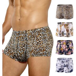 Arjen Kroos Sexy Underwear for Men Silky Printed Trunks Boxer Briefs Underpants 4 Pack