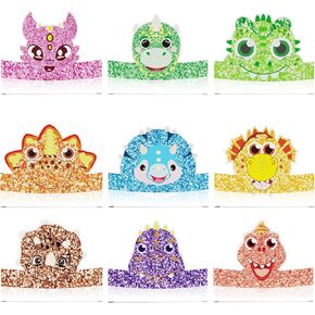 27 Pcs Dinosaur Party Hats Birthday Party Crowns Birthday Party Decorations Party Favor Dino Paper Headbands
