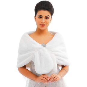 Women's Faux Fur Shawls and Wraps Wedding Fur Stole Shrug Bridal Fur Wrap for Bride and Bridesmaid