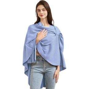 Women Knitted Solid Color Cross Front Poncho Sweater Elegant Warm Cardigan Shawl Topper Versatile Cape Short Tops