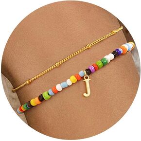 Turandoss Colorful Beaded Bracelets - Initial Bracelet for Women Girls, Dainty 18K Gold Plated Initial Bracelet Cute Beaded Bracelets for Women Teen Girl Gifts Christmas Gifts for Teen Girls Women