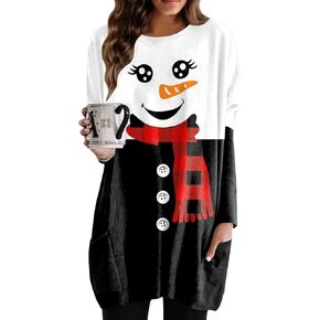 For G and PL Women's Christmas Long Sleeve 3D Printed Oversized Pullover Ugly Tunic Dress with Pockets