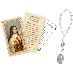 St Theresa Rosary - Laminated Saint Therese Prayer Card, The Lord's Prayer Card - One Decade St Theresa Little Flower Rosary for Devotion - Saint Theresa Rosary, Catholic Cards Set - 3 Items