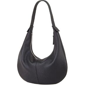 Full Grained Real Leather Hobo Bags for Women，Women's Crescent Handbag with Wide Shoulder Strap
