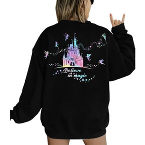 MYHALF Believe In The Magic Sweatshirt Women Crewneck Magic Pullover Shirt Family Vacation Castle Graphic Tops