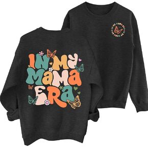 PECHAR Mama سويت شيرت للنساء في My Mom Era سويت شيرت هدايا أمي الجديدة كم طويل Mama Era بلوفر بياقة دائرية
