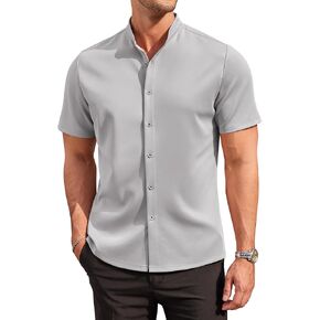 Coofandy Mens Dress Shirts Stretch Athletic Fit Short Sleeve Button Down Shirts Wrinkle Free