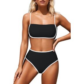 Pink Queen 2025 Women's High Waisted Bikini Sets Two Piece Swimsuit Color Block High Cut Bathing Suits Beach