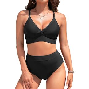 Daci Women High Waisted Bikini Sets - V Neck Two Piece Swimsuit with Adjustable Spaghetti Straps Surplice Bathing Suit 2025
