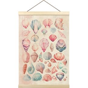 Pink Coastal Cowgirl Poster Hanger Frame, Beachy Room Decor, Preppy Wall Decor, Seashell Wall Hanging Decor for Teen Girls Room, Beach Coastal Wall Art Prints with Wood Frames, 12x16in