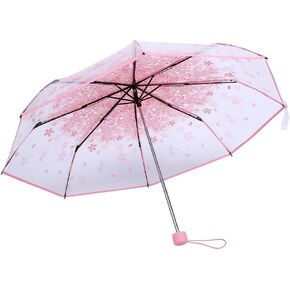 GOWENIC Clear Cherry Blossoms Umbrella, Transparent Rain Umbrellas Manual Open Type Umbrella with Strong Alloy Handle for Men and Women of All Ages()
