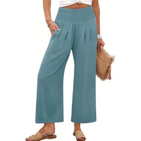ANRABESS Womens Palazzo Pants Summer Wide Leg High Waisted Cropped Lounge Pants 2025 Flowy Beach Trendy Trousers with Pockets