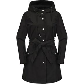 Women's Raincoat Lightweight Rain Jacket Waterproof with Hood Trench Coat with Belt
