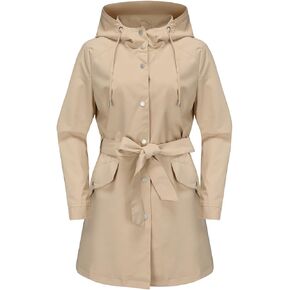 Women's Raincoat Lightweight Rain Jacket Waterproof with Hood Trench Coat with Belt