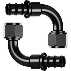 2Pcs 90° 12AN Female to 3/4" Push Lock Hose Fitting End for Rubber Fuel Line, Black Hard Two Stage Barb Aluminum Anodized Connector, Automotive Accessories for Vehicle Fuel Oil Line Modification
