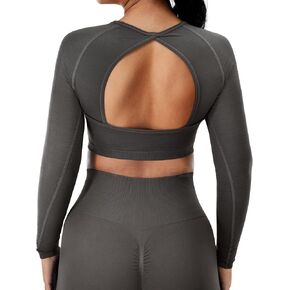 YEOREO قمصان نسائية للتمرين بأكمام طويلة بدون خياطة للجيم، قمصان مفتوحة من الخلف، تي شيرت لليوجا in Kuwait