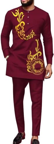 ملابس Dashiki الأفريقية للرجال بدلات أفريقية قمصان مطبوعة بأكمام طويلة وبنطال ملابس رجالي أفريقي ملابس زفاف in Saudi Arabia