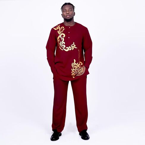 ملابس Dashiki الأفريقية للرجال بدلات أفريقية قمصان مطبوعة بأكمام طويلة وبنطال ملابس رجالي أفريقي ملابس زفاف in Saudi Arabia