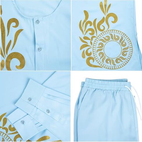 African Dashiki Outfits for Men African Suits Long Sleeve Print Shirts and Pant African Mens Clothing Wedding Wear in Kuwait