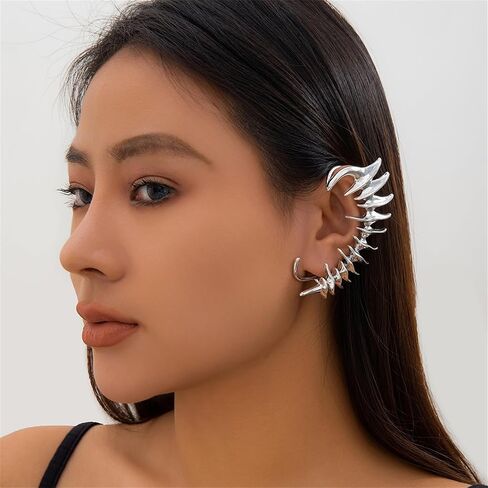 Gothic Jarring Clip Hip Hop Retro Spinal Ear Clip Punk Style Jarring Bone Stud Crawling Statement Earring Jewelry for Women in Saudi Arabia