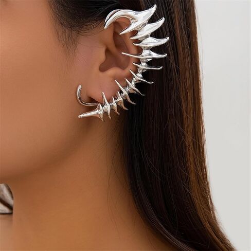 Gothic Jarring Clip Hip Hop Retro Spinal Ear Clip Punk Style Jarring Bone Stud Crawling Statement Earring Jewelry for Women in Saudi Arabia