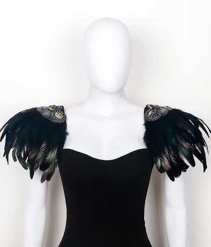 L'VOW القوطية المرأة الطبيعية ريش الكتفية تتغاضى عن حزام الكتف لزي عيد الهالوين الكرنفال in Kuwait