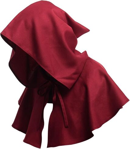Medieval Hooded Cowl Cloak Halloween Hood Cowl Hat Wicca Pagan Hood Poncho Cosplay Costumes for Unisex Men Woman, Red in Kuwait
