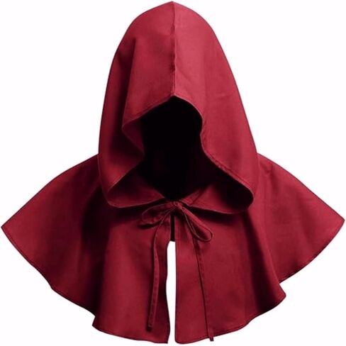 Medieval Hooded Cowl Cloak Halloween Hood Cowl Hat Wicca Pagan Hood Poncho Cosplay Costumes for Unisex Men Woman, Red in Kuwait