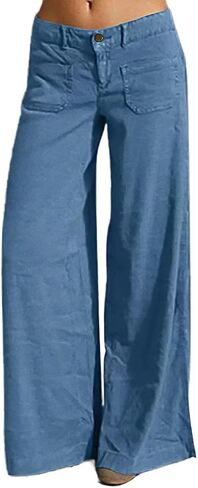 Flamingals Women's Pocket Detail Wide Leg Jeans Low Waist Vintage Pants in Saudi Arabia