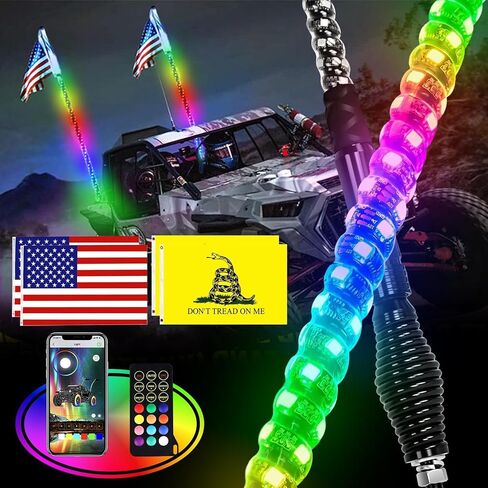 (عبوتان) مصابيح سوط RGB مطورة بطول 3 أقدام مع قاعدة زنبركية مضادة للكسر، ضوء سوط LED حلزوني مع جهاز تحكم عن بعد والتحكم في التطبيق، لسيارة UTV ATV Jeep Off-Road RZR Polaris Truck Car و4X4 Sand Buggy in Saudi Arabia