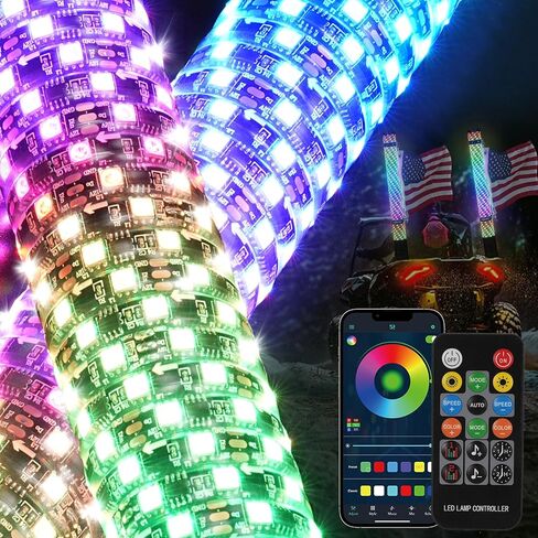(عبوتان) مصابيح سوط RGB مطورة بطول 3 أقدام مع قاعدة زنبركية مضادة للكسر، ضوء سوط LED حلزوني مع جهاز تحكم عن بعد والتحكم في التطبيق، لسيارة UTV ATV Jeep Off-Road RZR Polaris Truck Car و4X4 Sand Buggy in Saudi Arabia