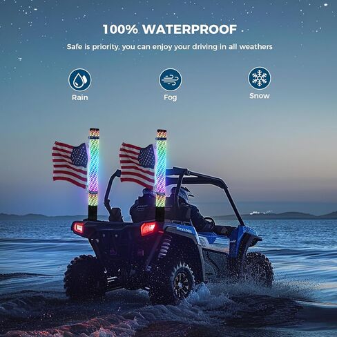 (عبوتان) مصابيح سوط RGB مطورة بطول 3 أقدام مع قاعدة زنبركية مضادة للكسر، ضوء سوط LED حلزوني مع جهاز تحكم عن بعد والتحكم في التطبيق، لسيارة UTV ATV Jeep Off-Road RZR Polaris Truck Car و4X4 Sand Buggy in Saudi Arabia