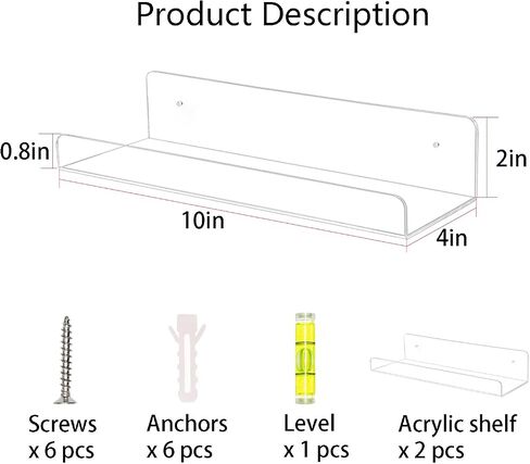 TONICE 2 Pack Acrylic Shelves for Wall 10in Floating Shelf Wall Mounted Set for Room, Bedroom, Bathroom, Kitchen, Living Room, Office Book Shelf Storage Decor in Saudi Arabia