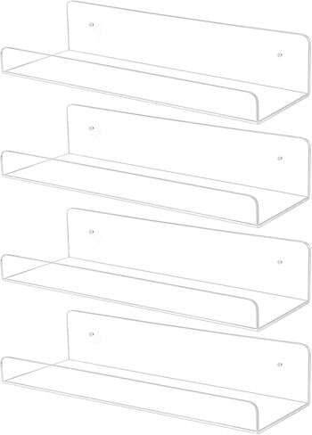 TONICE 2 Pack Acrylic Shelves for Wall 10in Floating Shelf Wall Mounted Set for Room, Bedroom, Bathroom, Kitchen, Living Room, Office Book Shelf Storage Decor in Saudi Arabia