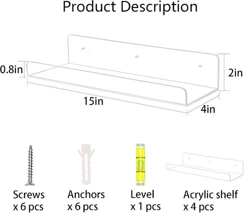 TONICE 2 Pack Acrylic Shelves for Wall 10in Floating Shelf Wall Mounted Set for Room, Bedroom, Bathroom, Kitchen, Living Room, Office Book Shelf Storage Decor in Saudi Arabia