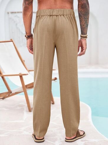 Runcati Mens Casual Pants Elastic Waist Drawstring Pants Lightweight Summer Beach Yoga Linen Trousers in Saudi Arabia