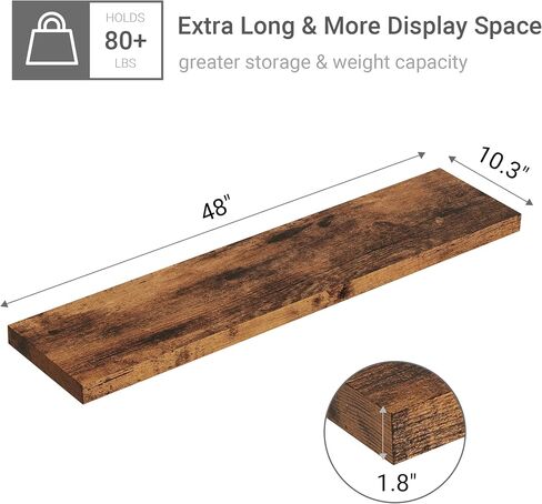 Vivelove White Floating Shelves 12 Inches Deep, [Wood Grain Texture] 36x12 Floating Shelves for Wall with Invisible Brackets, Room Shelves for Living Room Bedroom Kitchen Office, Set of 2 in Saudi Arabia