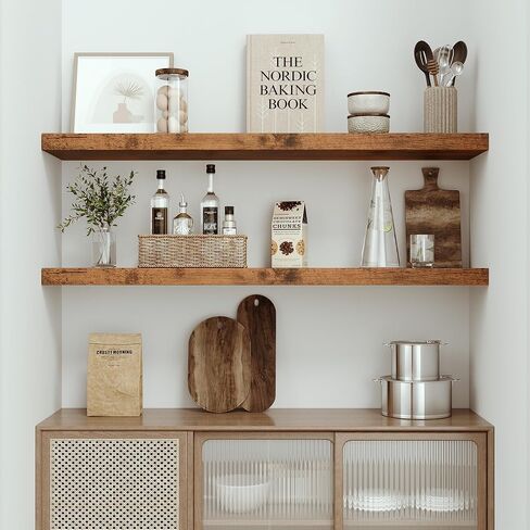 Vivelove White Floating Shelves 12 Inches Deep, [Wood Grain Texture] 36x12 Floating Shelves for Wall with Invisible Brackets, Room Shelves for Living Room Bedroom Kitchen Office, Set of 2 in Saudi Arabia
