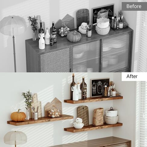 Vivelove White Floating Shelves 12 Inches Deep, [Wood Grain Texture] 36x12 Floating Shelves for Wall with Invisible Brackets, Room Shelves for Living Room Bedroom Kitchen Office, Set of 2 in Saudi Arabia